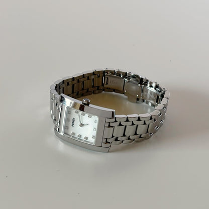 Fendi 1990s Seashell Dial Tank Silver Watch