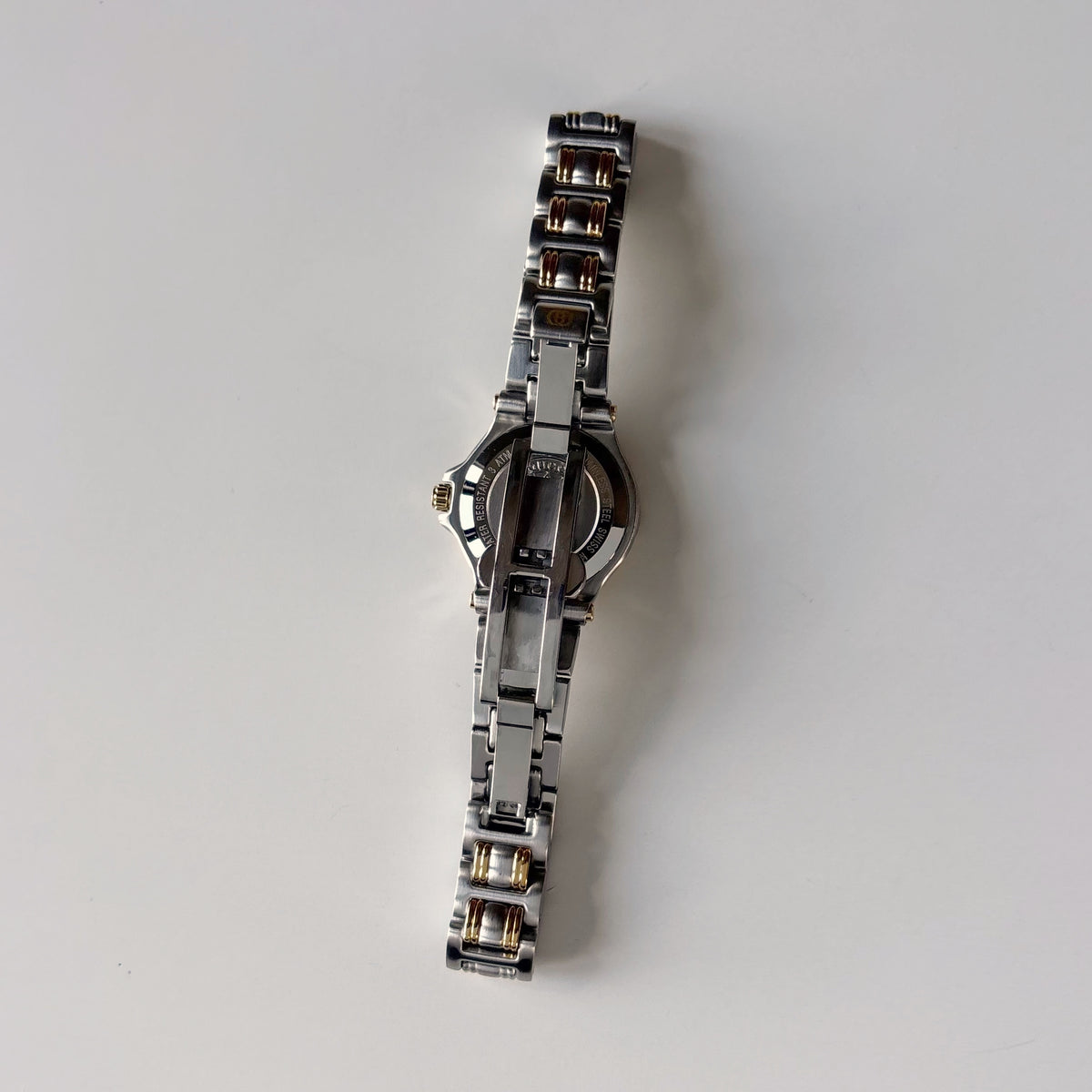 Gucci 1990s Date Round Black Dial Two Tone Gold Plated Watch