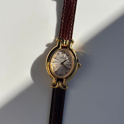 Fendi 1990s Interchangeable Belt Gold Plated Watch with 5 straps, case