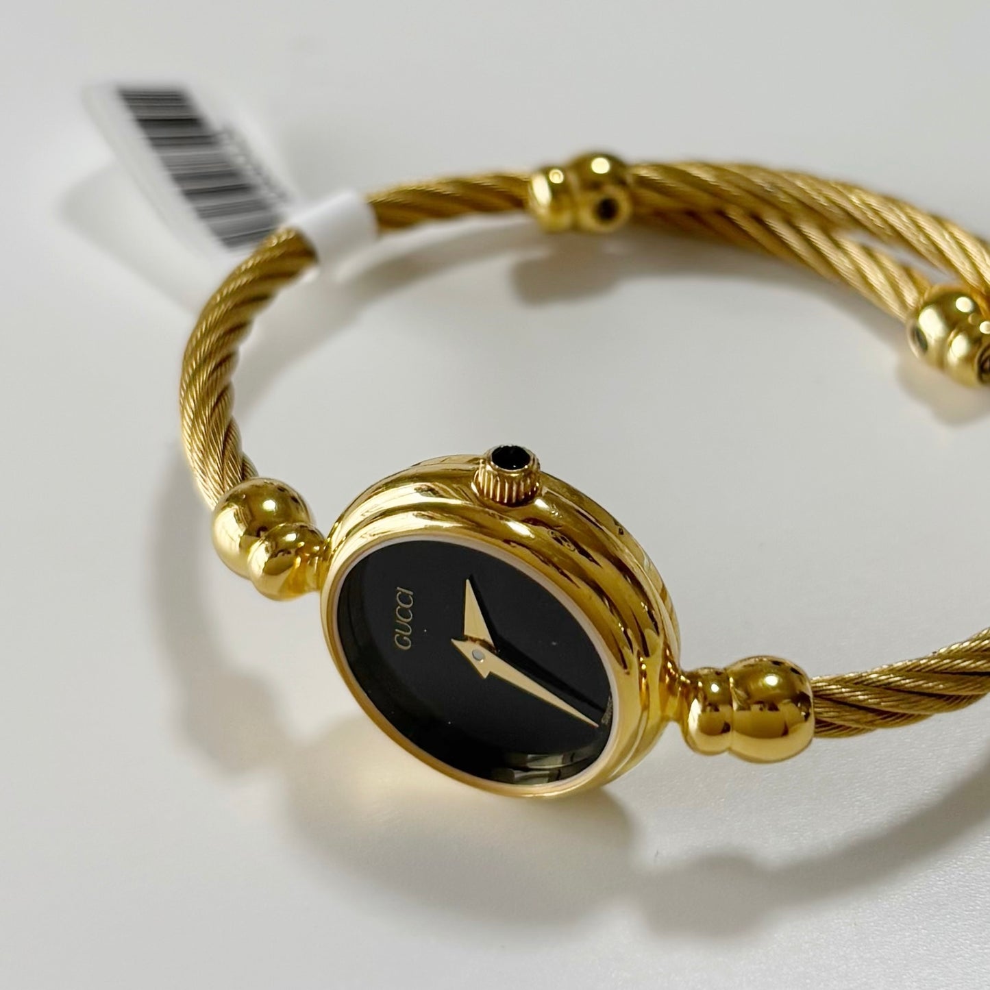 Gucci 1990s Black Dial Gold Plated Cable Bangle Watch