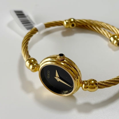 Gucci 1990s Black Dial Gold Plated Cable Bangle Watch