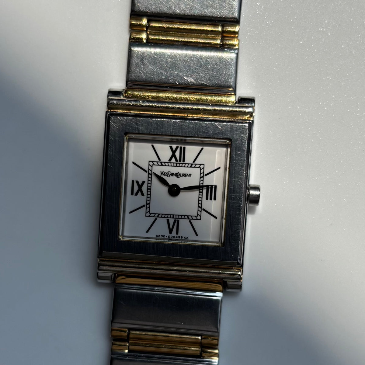 Yves Saint Laurent 1990s Square Dial Two Tone Gold Plated Watch