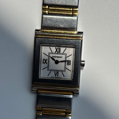 Yves Saint Laurent 1990s Square Dial Two Tone Gold Plated Watch