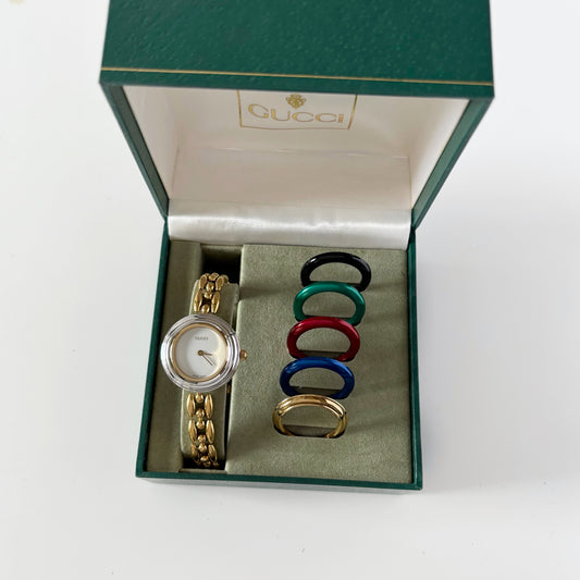 Gucci 1990s Interchangeable Bezel Gold Plated Watch with 6 bezels, case (160mm)
