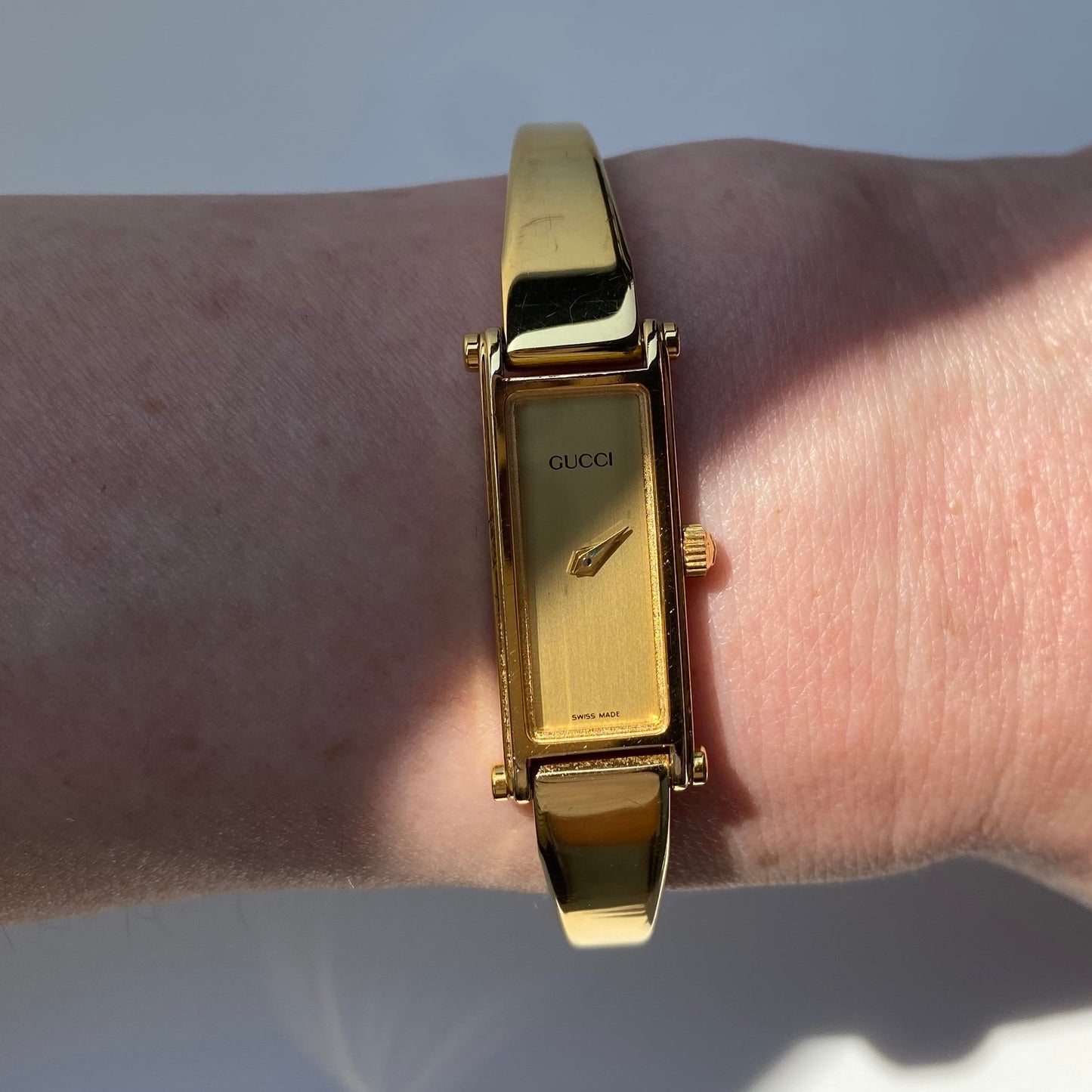 Gucci 1990s Gold Dial Gold Plated Bangle Watch