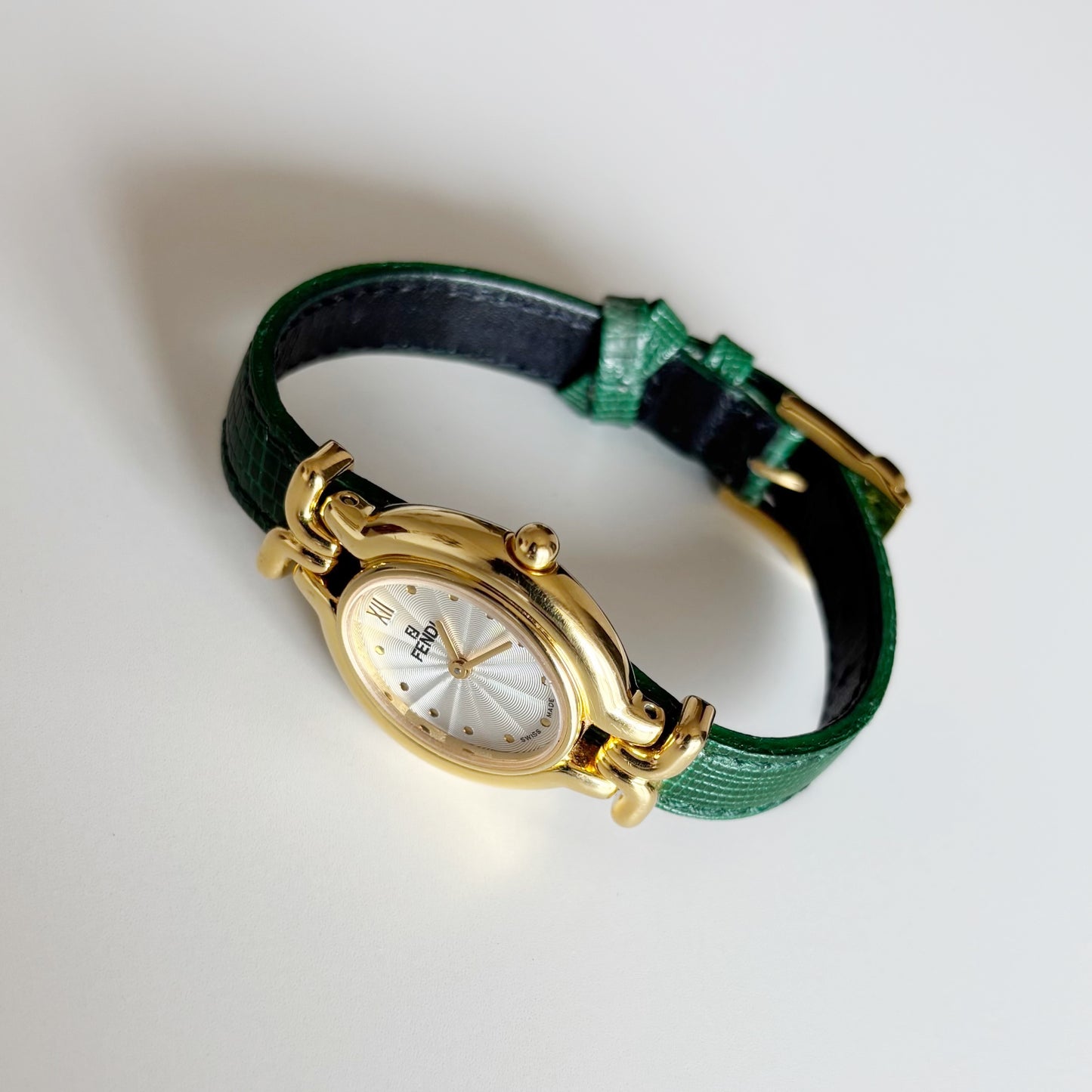 Fendi 1990s Interchangeable Belt Gold Plated Watch with 5 belts, case