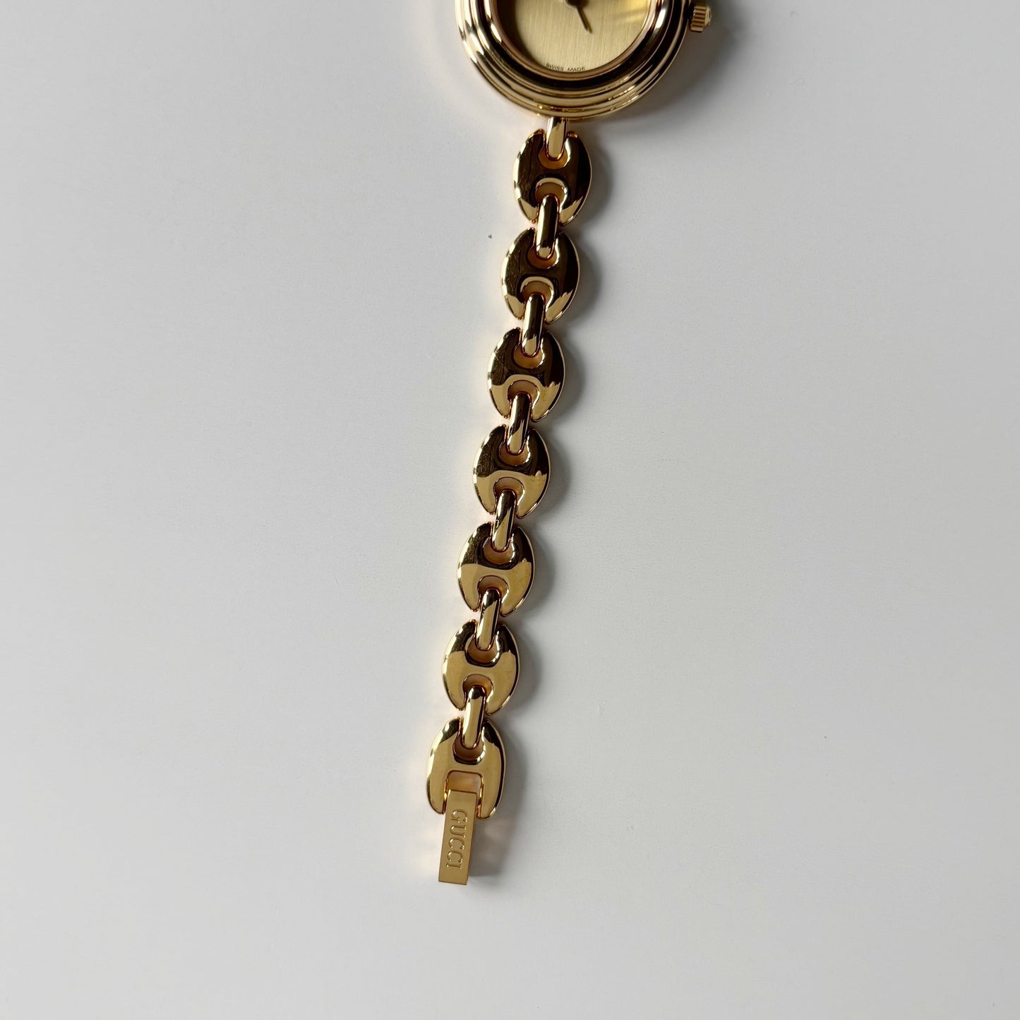 Gucci 1990s Interchangeable Bezel Gold Plated Rice Chain Watch with 6 bezels, case (170mm)