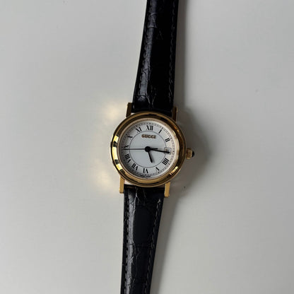 Gucci 1990s Date Round Dial Gold Plated Watch