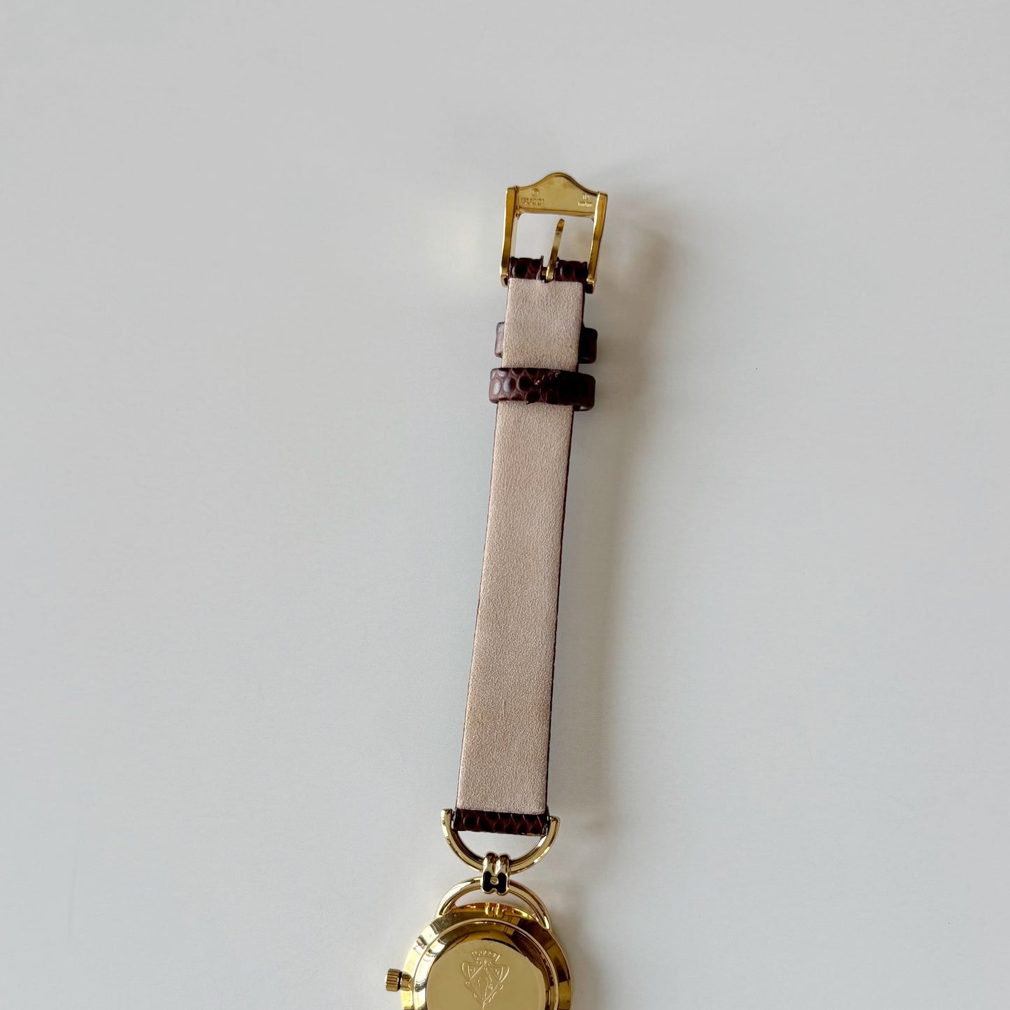 Gucci 1990s Round Cream Dial Horsebit Gold Plated Watch