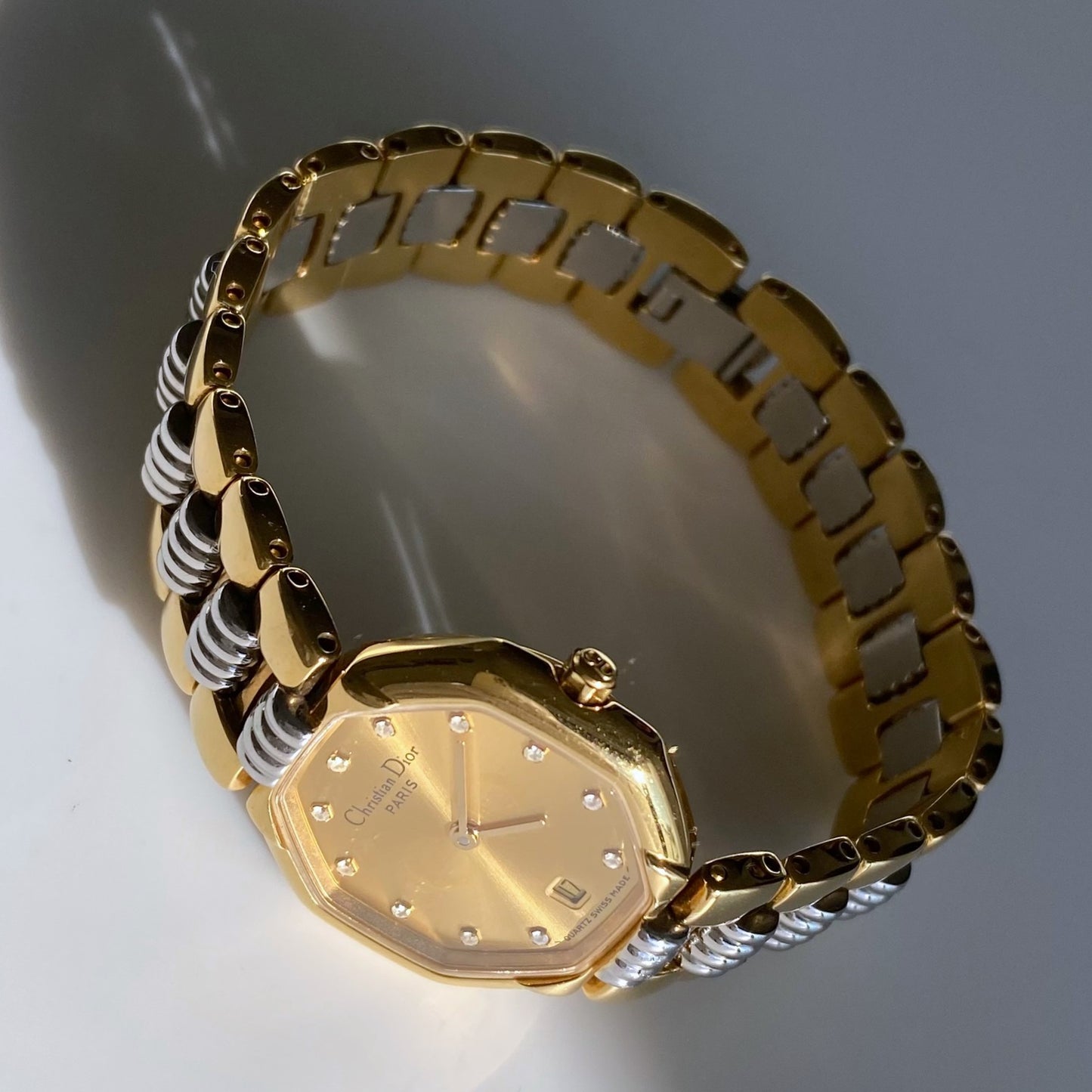 Dior 1990s Octagon Gold Plated Two Tone Watch