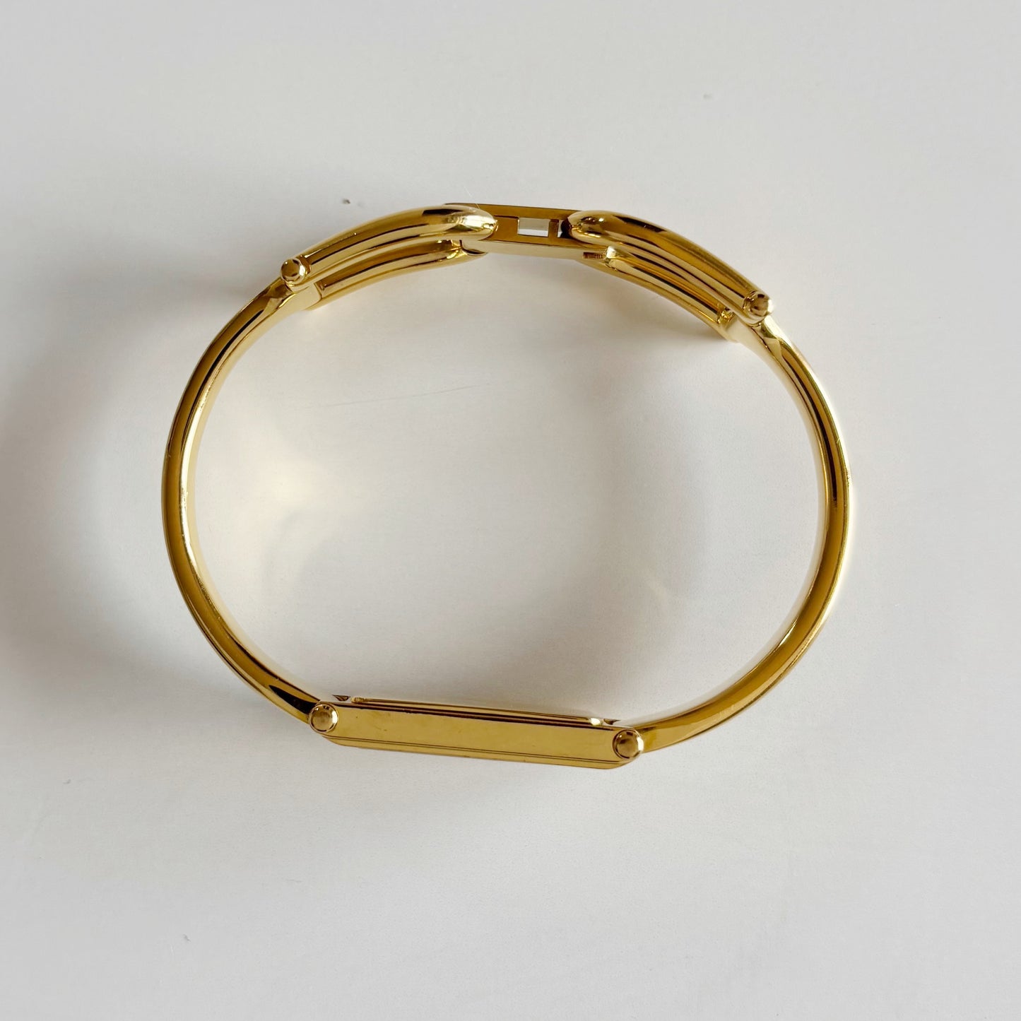 Gucci 1990s Rectangular Seashell Dial Gold Plated Bangle Watch