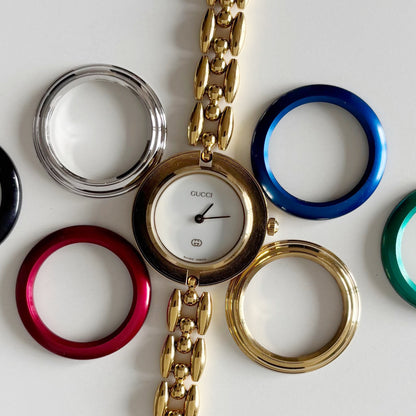 Gucci 1990s Interchangeable Bezel Gold Plated Watch with 6 bezels, case (160mm)