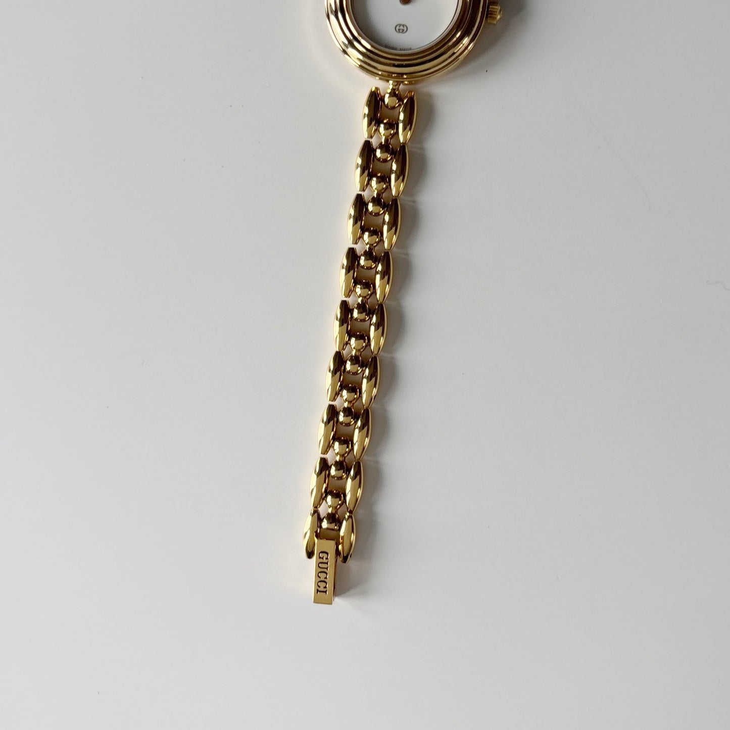 Gucci 1990s Interchangeable Bezel Gold Plated Rice Chain Watch with 6 bezels, case (172mm)