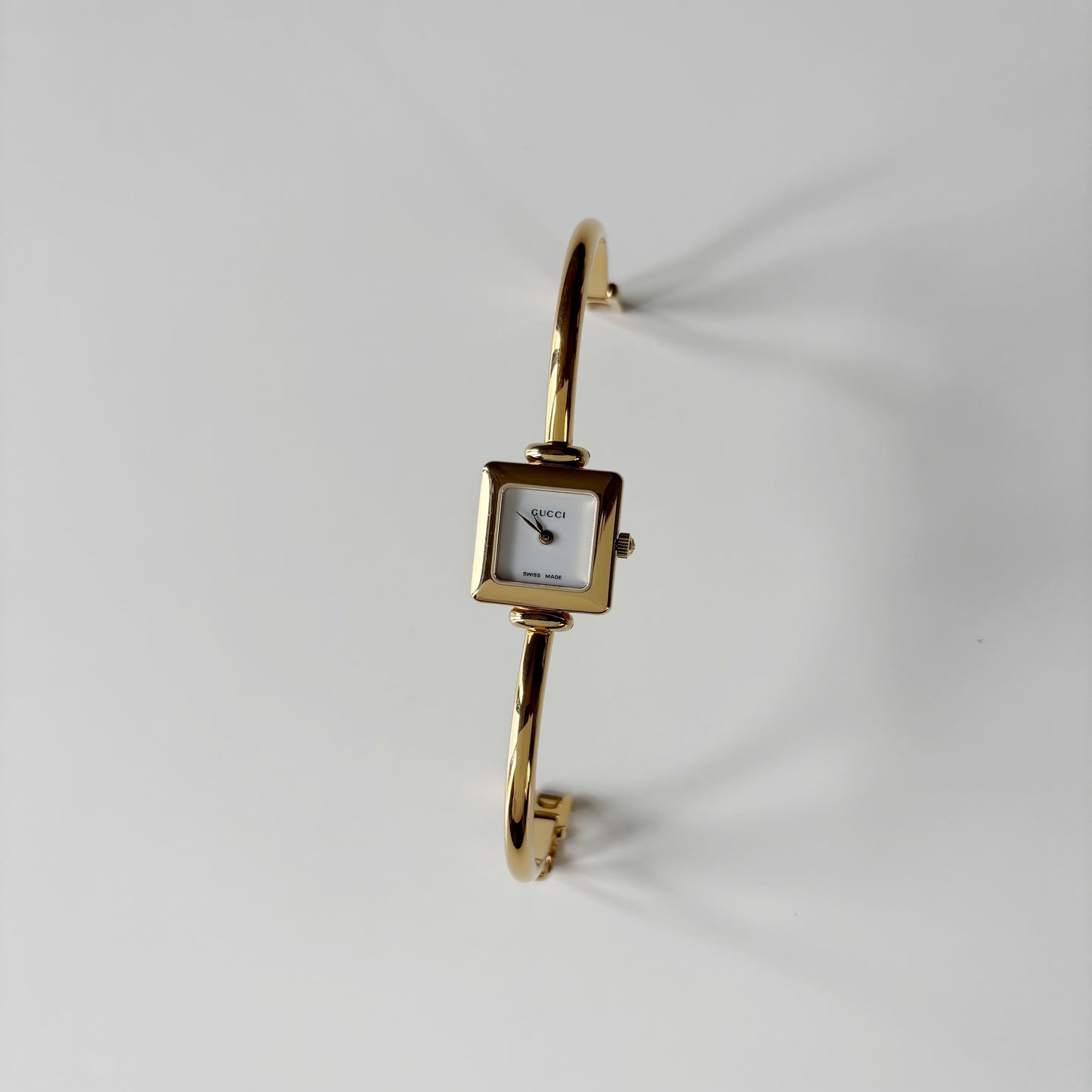 Gucci 1990s Square Dial Gold Plated Bangle Watch