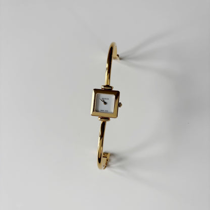 Gucci 1990s Square Dial Gold Plated Bangle Watch