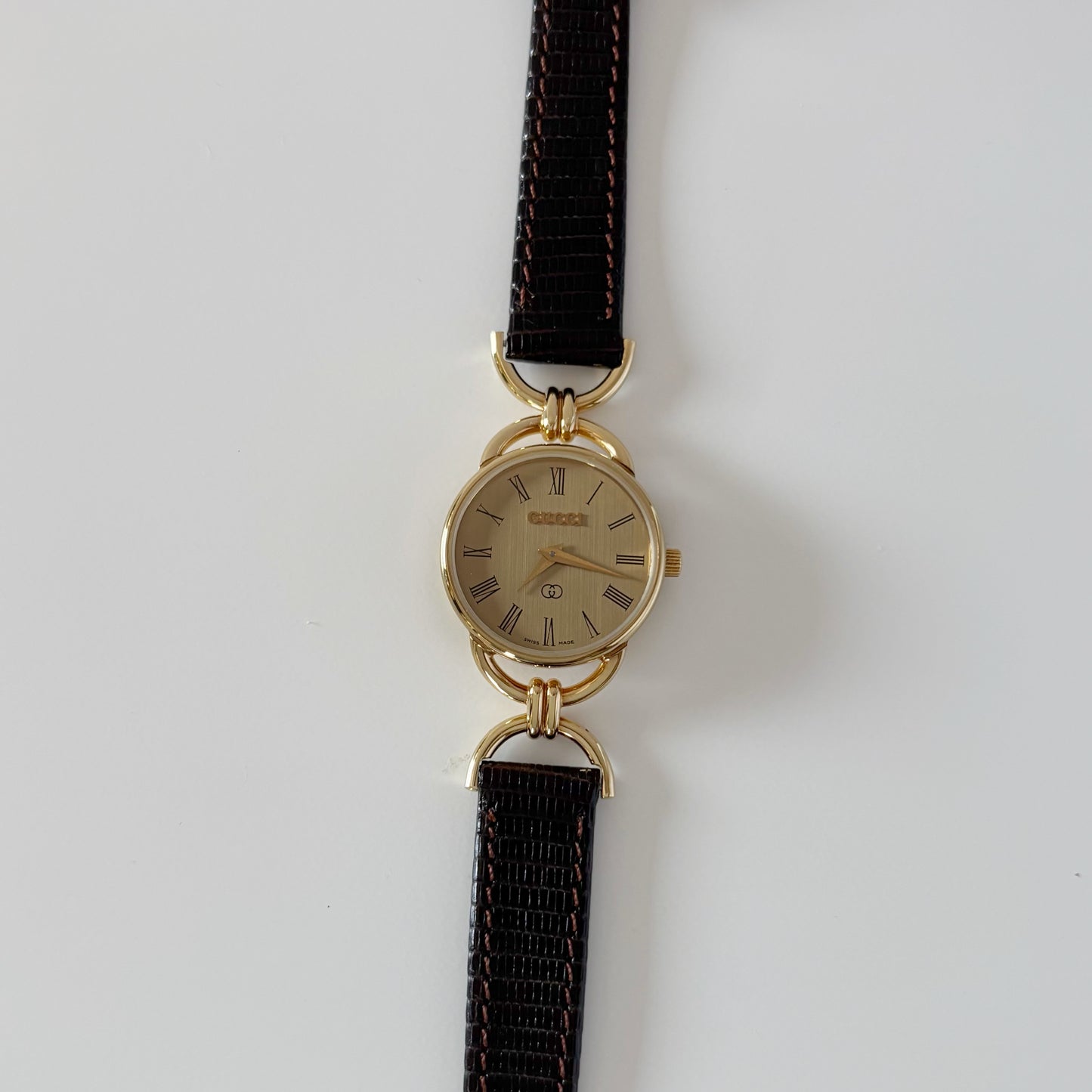 Gucci 1980s Round Dial Horsebit Gold Plated Watch