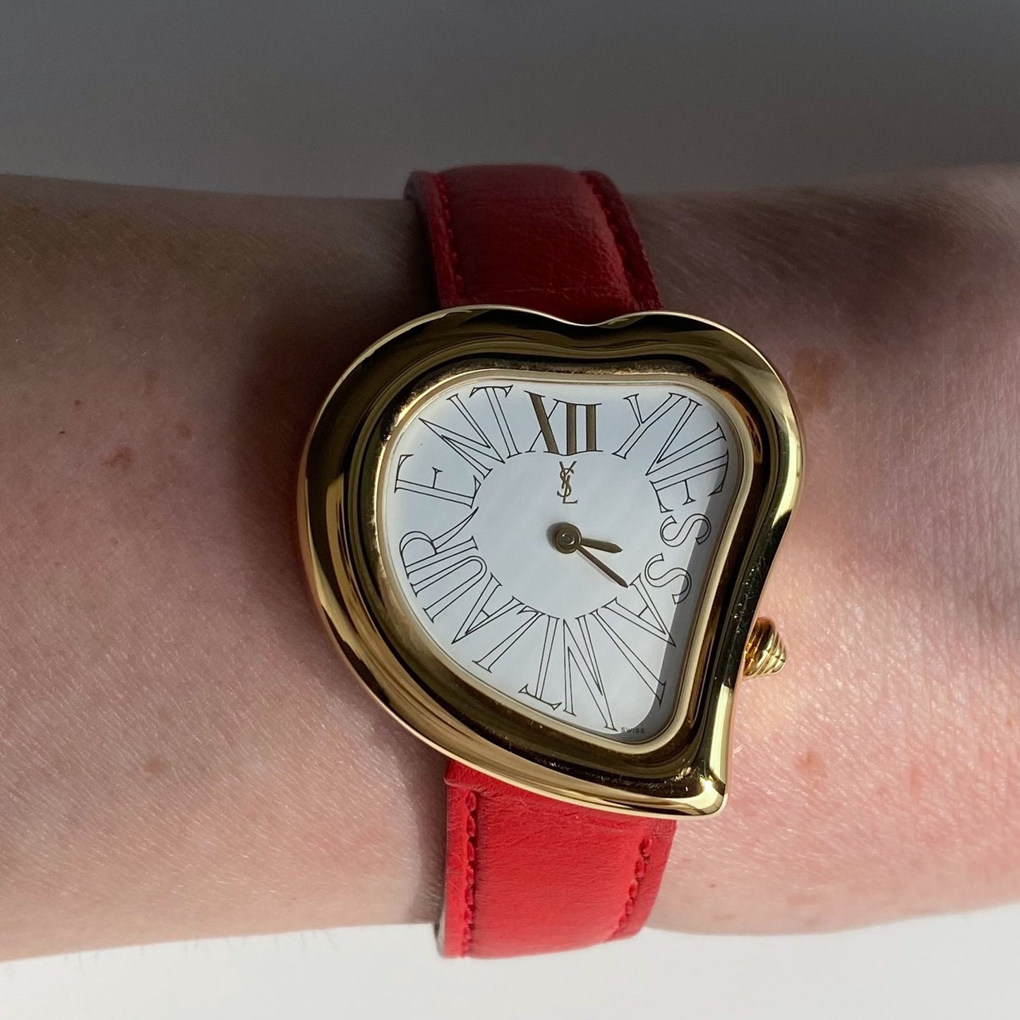 Yves Saint Laurent 1990s Heart Shaped Gold Plated Watch