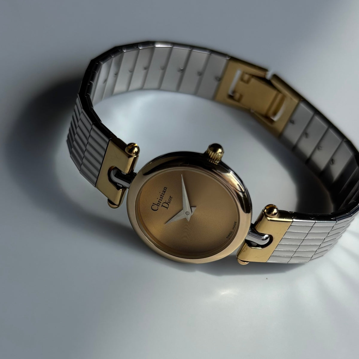 Dior 1990s Round Dial Gold Plated Two Tone Watch