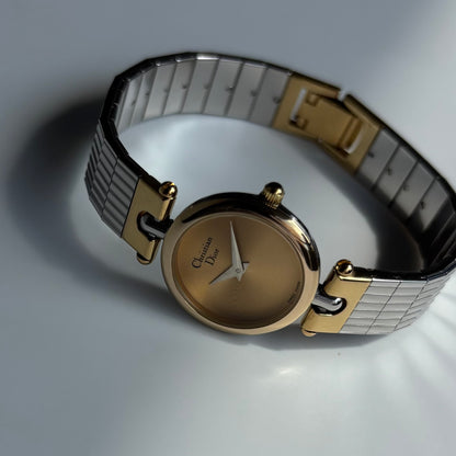 Dior 1990s Round Dial Gold Plated Two Tone Watch