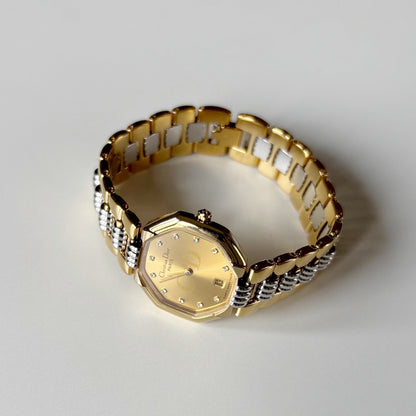 Dior 1990s Octagon Dial Two Tone Gold Plated Watch