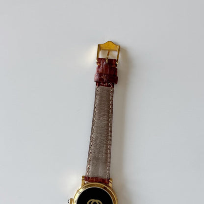 Gucci 1990s Date Round Dial Gold Plated Watch