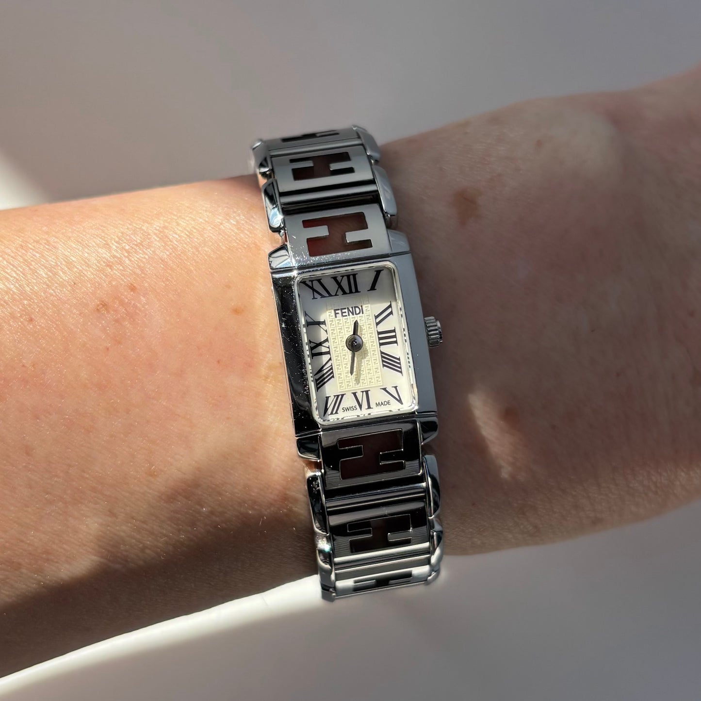 Fendi 1990s Seashell Dial Tank Stainless steel Watch