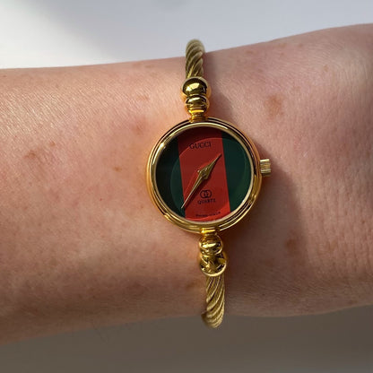 Gucci 1980s Gold Plated Cable Bangle Watch