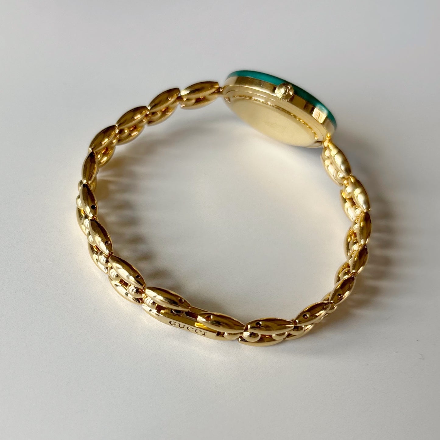 Gucci 1990s Interchangeable Bezel Gold Plated Rice Chain Watch with 6 bezels, case (166mm)