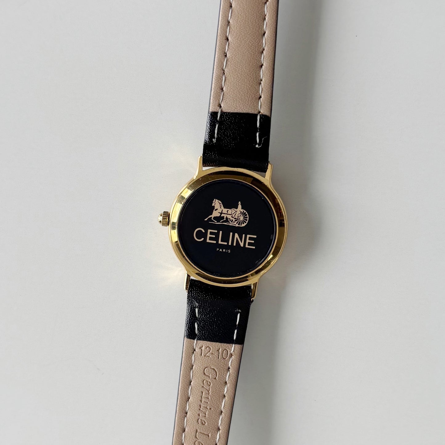 Celine 1980s Round Dial Gold Plated Watch