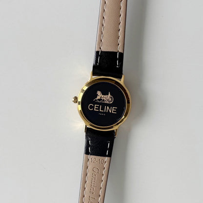 Celine 1980s Round Dial Gold Plated Watch