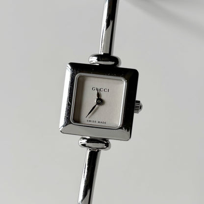 Gucci 1990s Square Dial Silver Bangle Watch