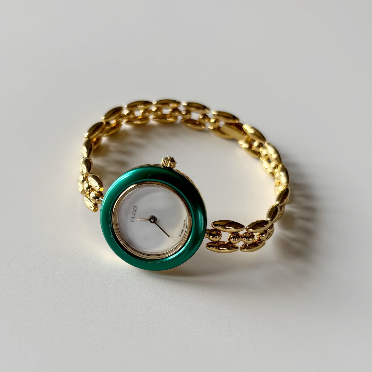 Gucci 1990s Interchangeable Bezel Gold Plated Rice Chain Watch with case, 6 bezels (160mm)