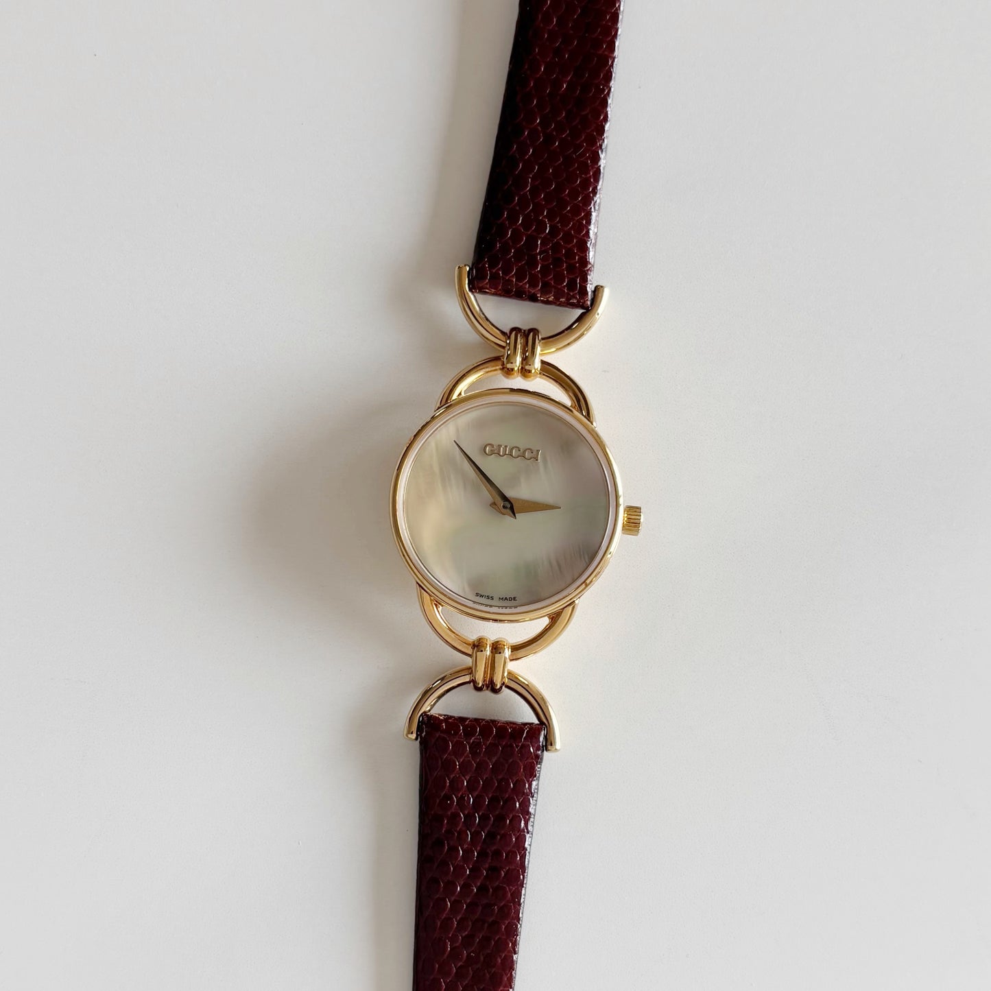 Gucci 1990s Seashell Dial Horsibit Gold Plated Watch