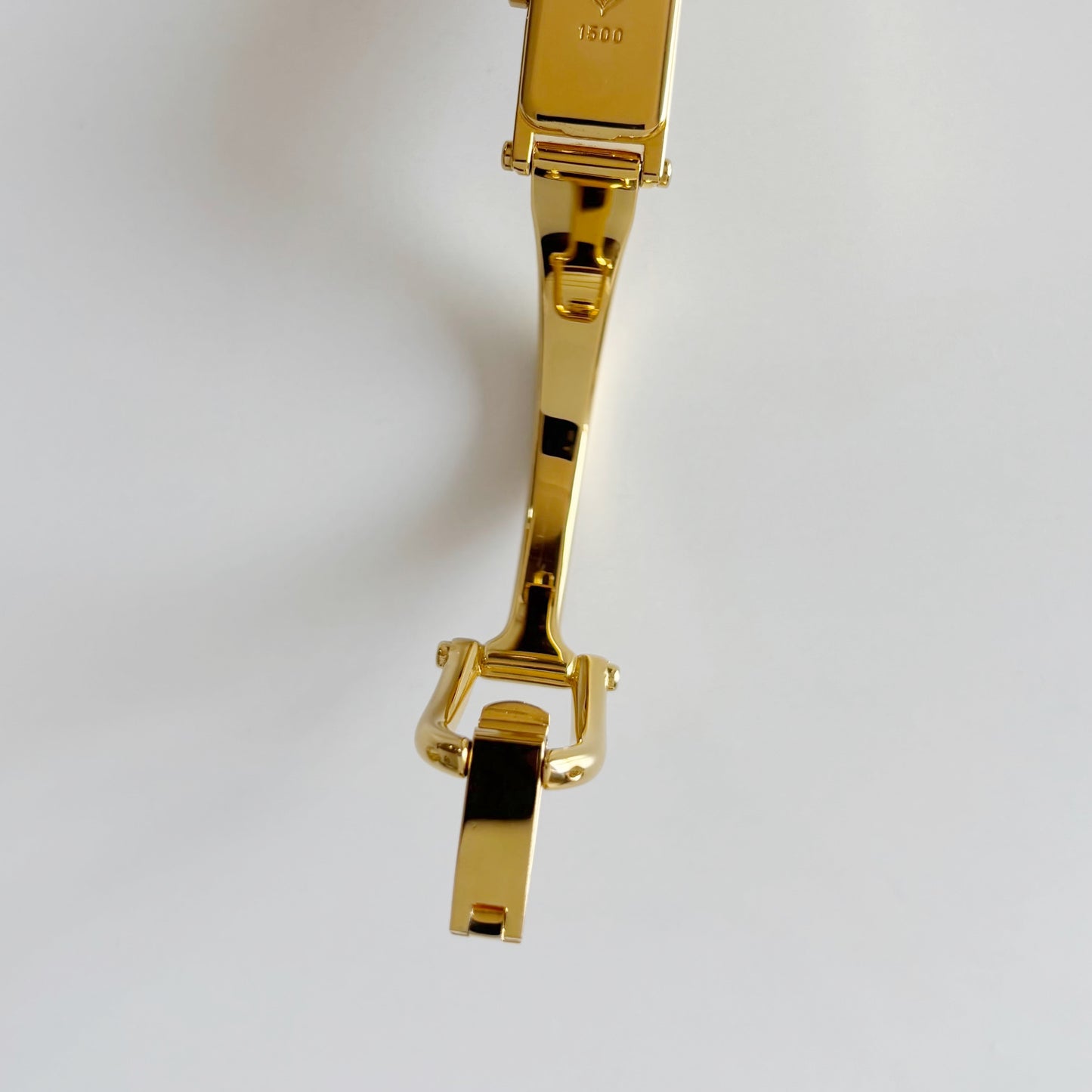 Gucci 1990s Seashell Dial Rectangular Gold Plated Bangle Watch