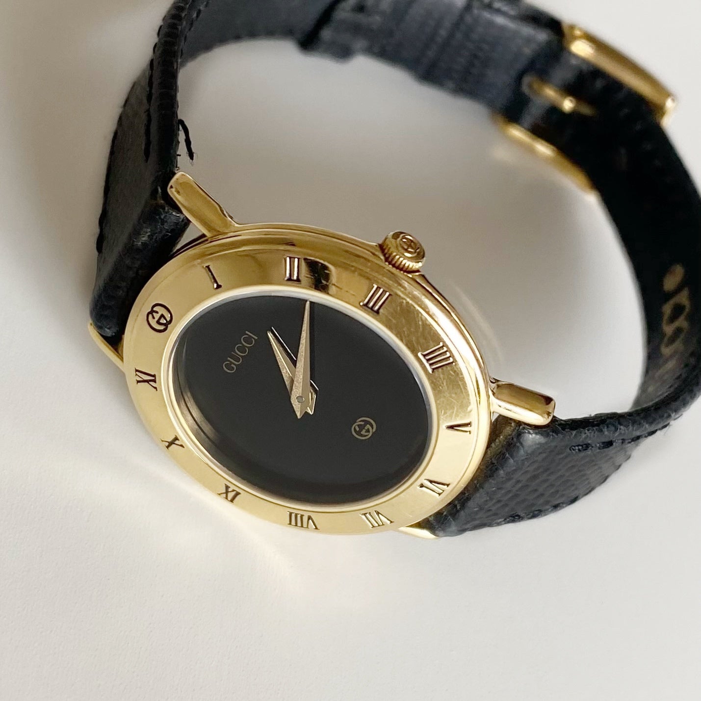 Gucci 1990s Black Dial Gold Plated Watch