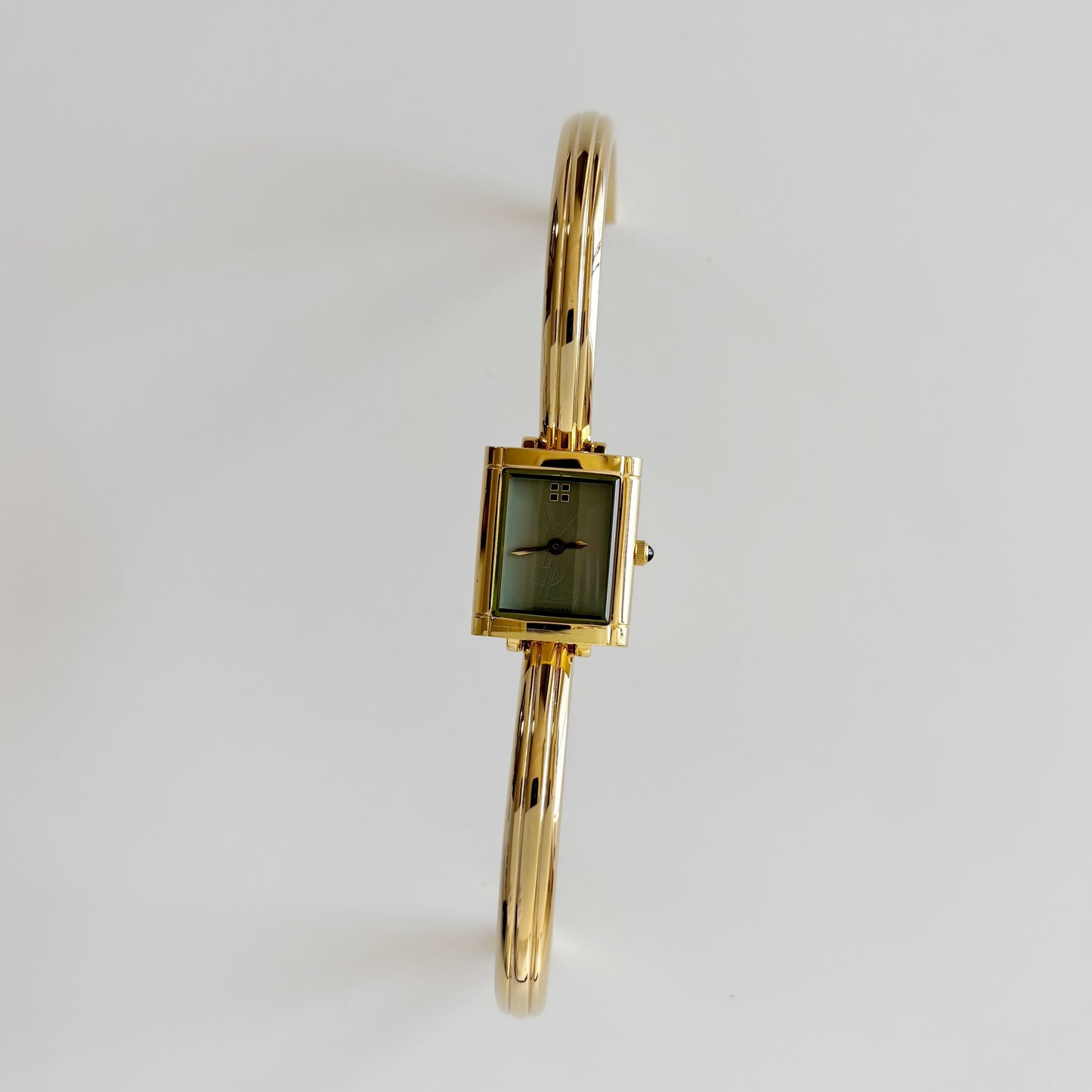 Yves Saint Laurent 1990s Green Dial Gold Plated Bangle Watch