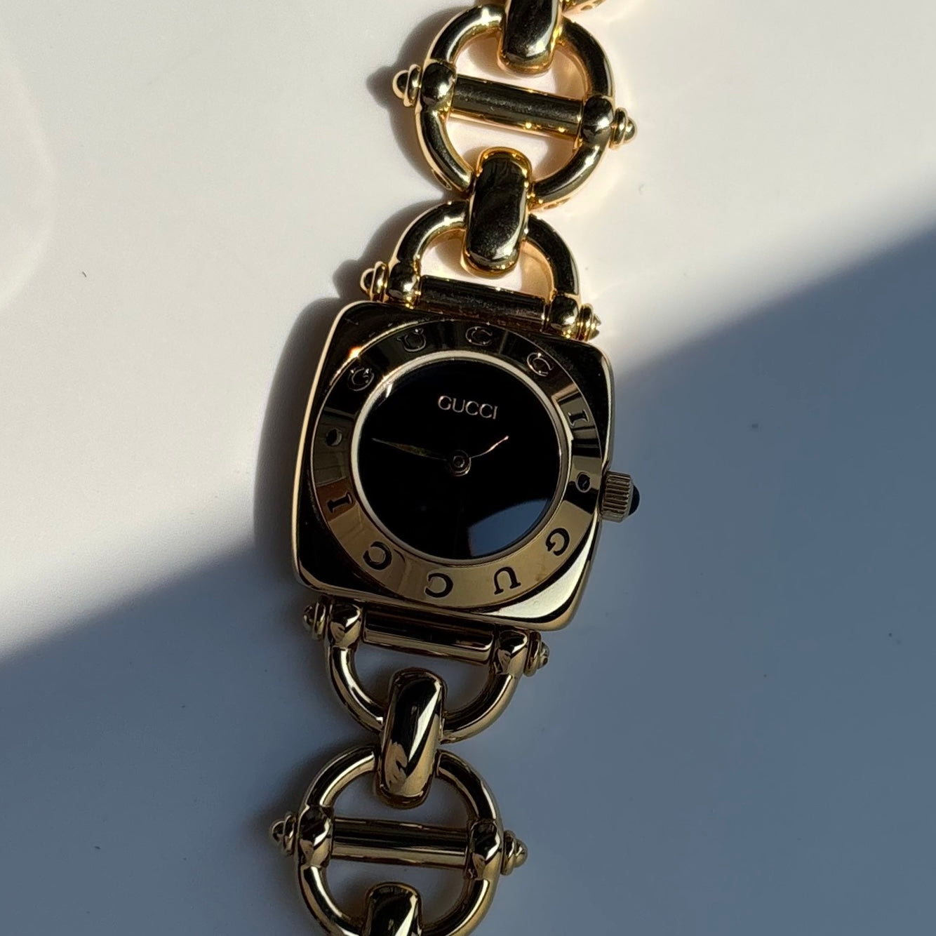Gucci 1990s Black Dial Gold Plated Watch