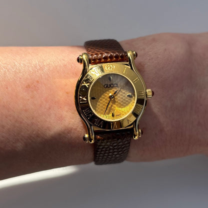 Gucci 1990s Gold Dial Gold Plated Watch