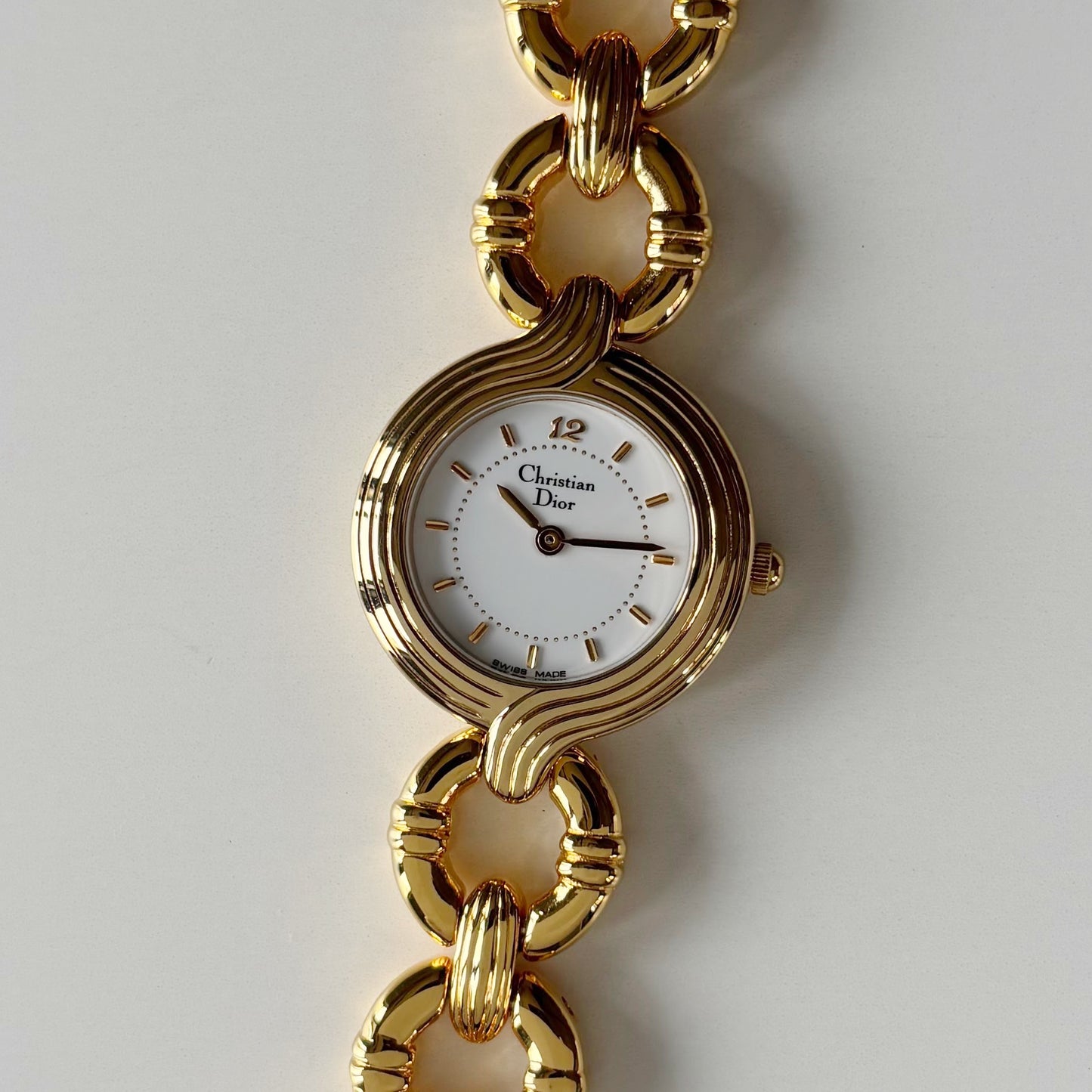 Dior 1990s Round Dial Interchangeable strap Gold Plated Watch with 3 straps, case