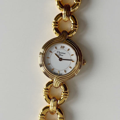 Dior 1990s Round Dial Interchangeable strap Gold Plated Watch with 3 straps, case