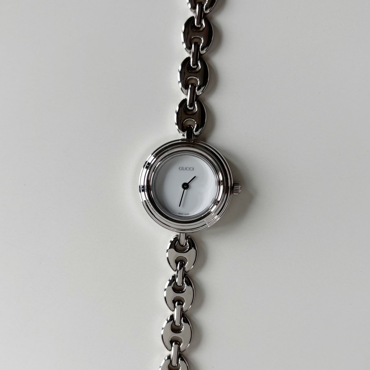 Gucci 1990s Interchangeable Bezel Silver Stainless Steel Watch with 6 bezels, case (165mm)