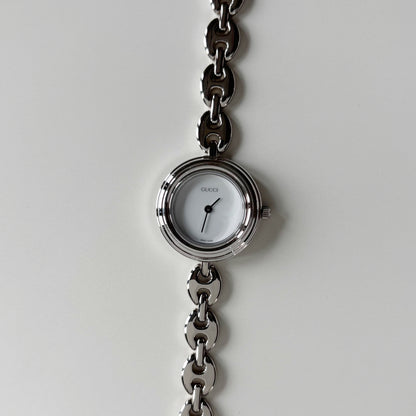 Gucci 1990s Interchangeable Bezel Silver Stainless Steel Watch with 6 bezels, case (165mm)
