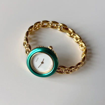 Gucci 1990s Interchangeable Bezel Gold Plated Rice Chain Watch with 6 bezels, case (160mm)