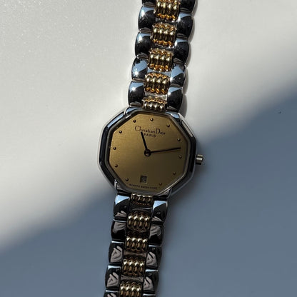 Dior 1990s Octagon Two Tone Gold Plated Watch