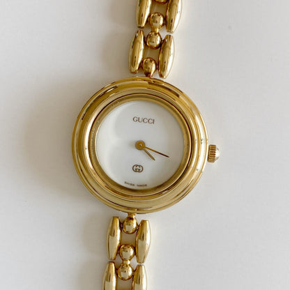 Gucci 1990s Interchangeable Bezel Gold Plated Watch with 6 bezels, case (165mm)