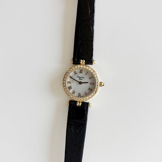 Dior 1990s Seashell Round Dial Gold Plated Watch