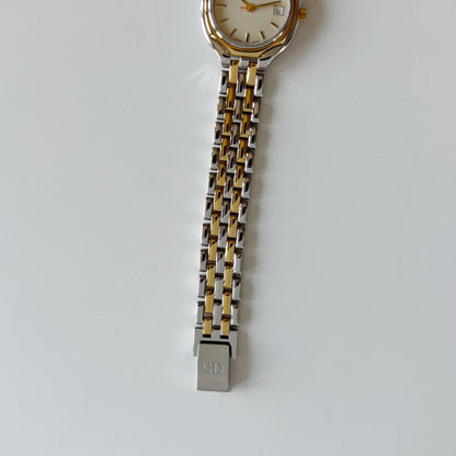 Dior 1990s Date Round Dial Two Tone Gold Plated Watch