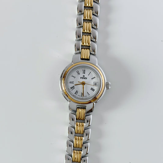 Fendi 1990s Date Round Dial Two Tone Watch