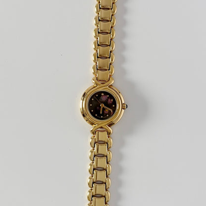 Fendi 1990s Seashell Round Dial Gold Plated Watch