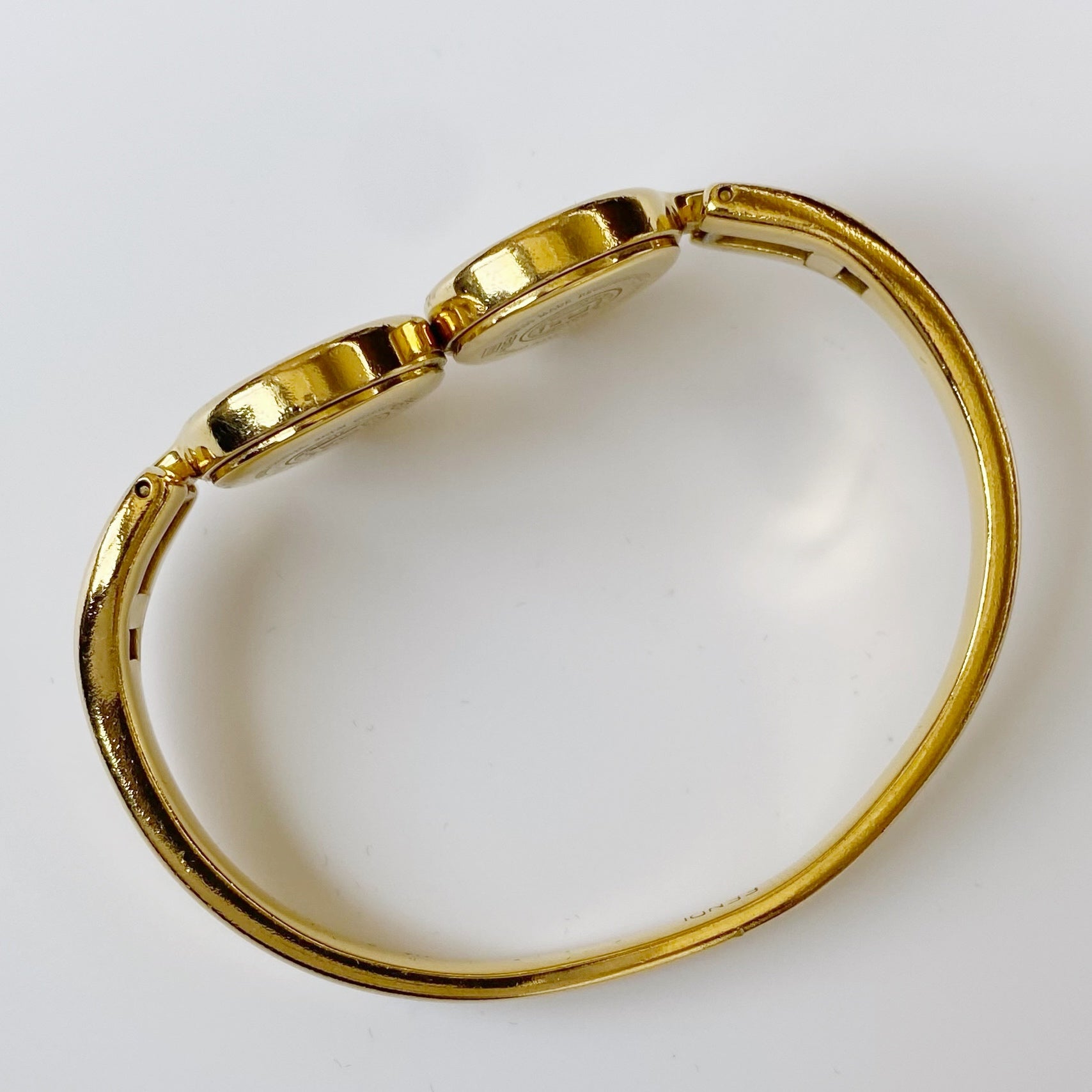 Fendi 1990s Seashell Dial Two Time Zone Gold Plated Bangle